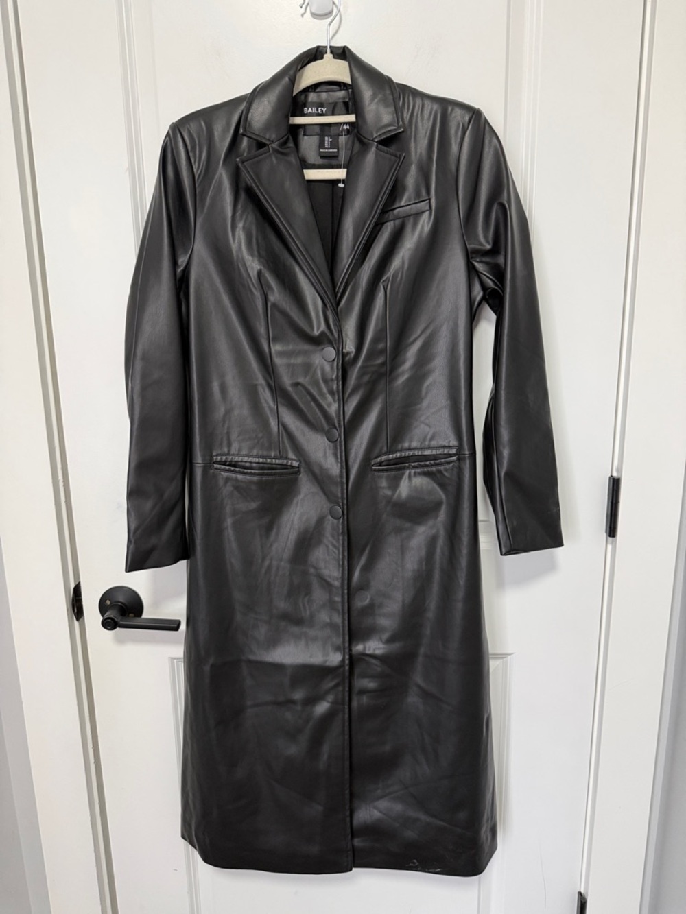 Bailey 44 Vegan Leather Black Long Coat size Small